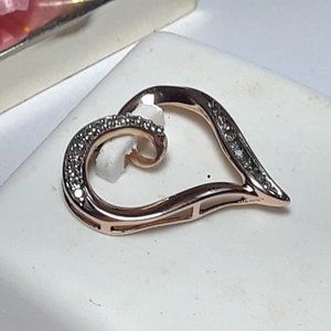 .15cttw Natural Round Diamond 10Kt Rose Gold freeform Open Heart Pendant #18382